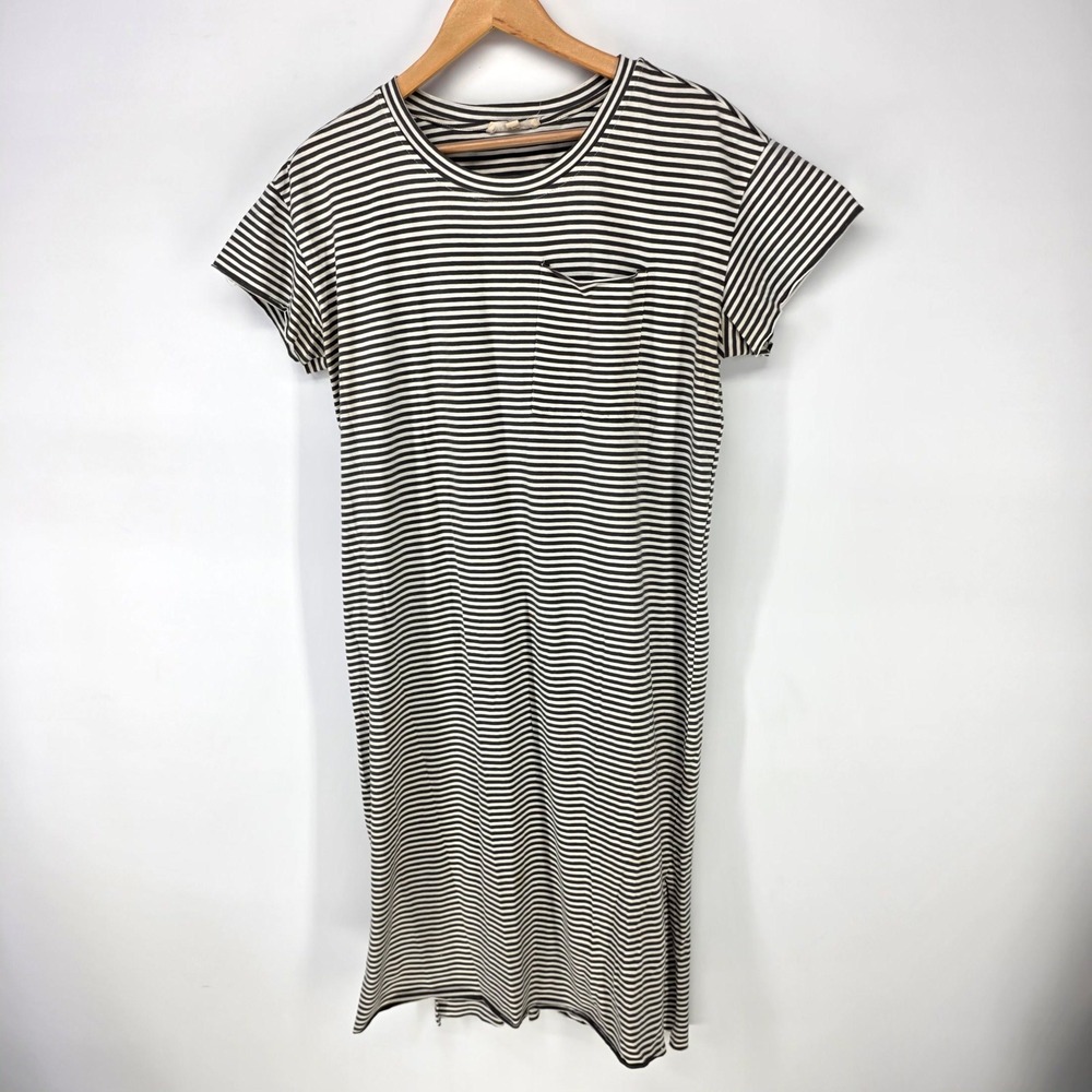 Grade & Gather T-Shirt Dress Womens Medium Black White Striped Pocket Midi